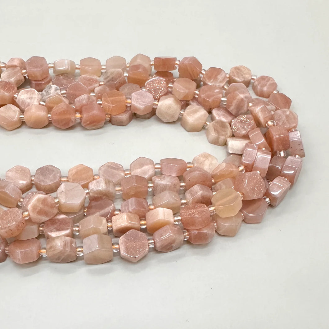PIEDRA HEXAGONAL PLANA | 9MM X 5MM | PEACH MOONSTONE