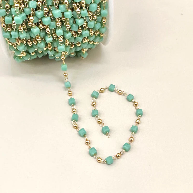 CADENA | MINI CUBOS DE CRISTAL DE 3MM | VERDE TURQUESA