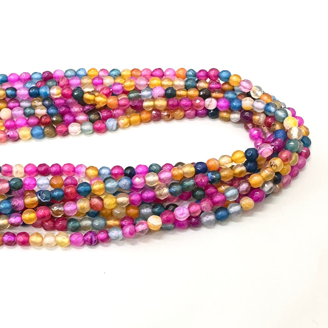 AGATA FACETADA | 4MM | MIX FUCSIA CELESTE AMARILLO