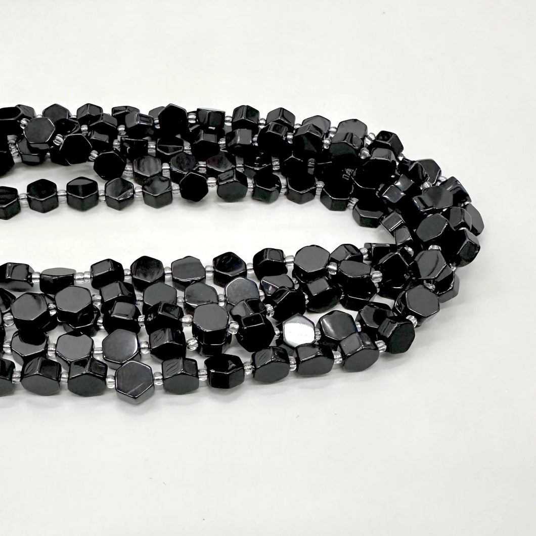PIEDRA HEXAGONAL PLANA | 9MM X 5MM | OBSIDIANA NEGRA