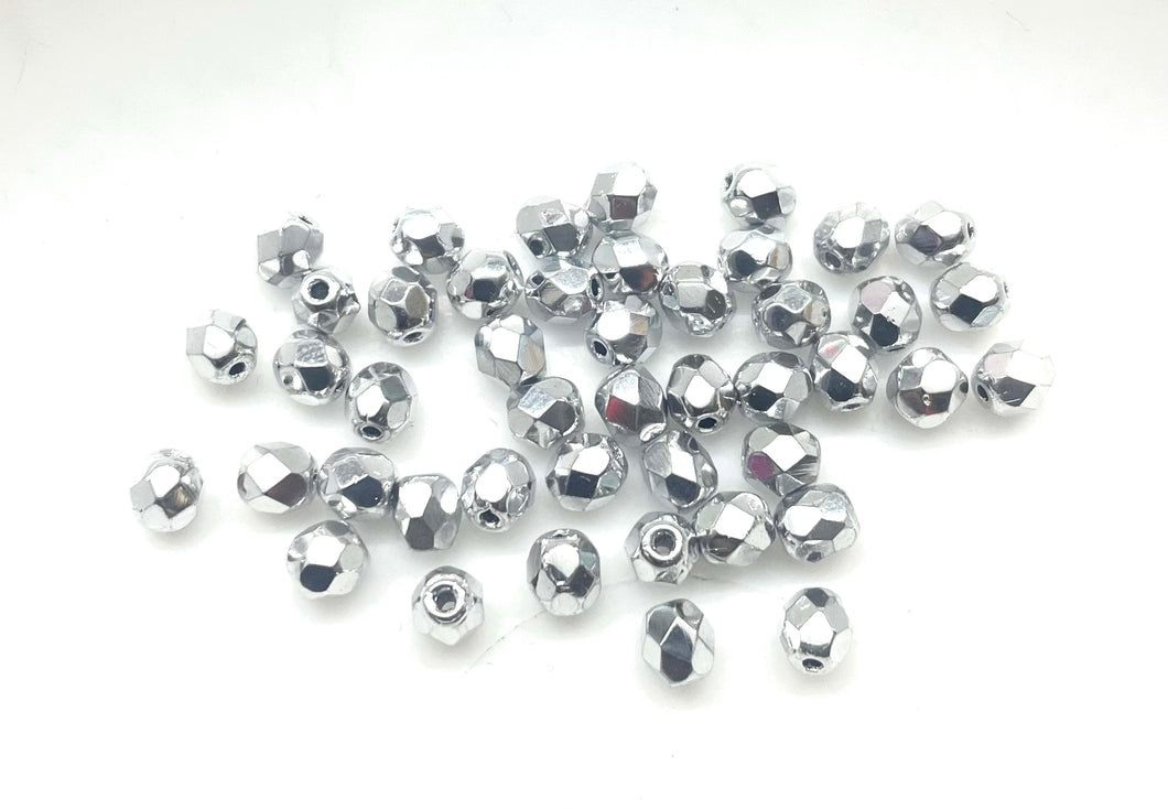Cristal Checo | 4mm | C-01 #002 | Plateado Metalizado | 25 unidades