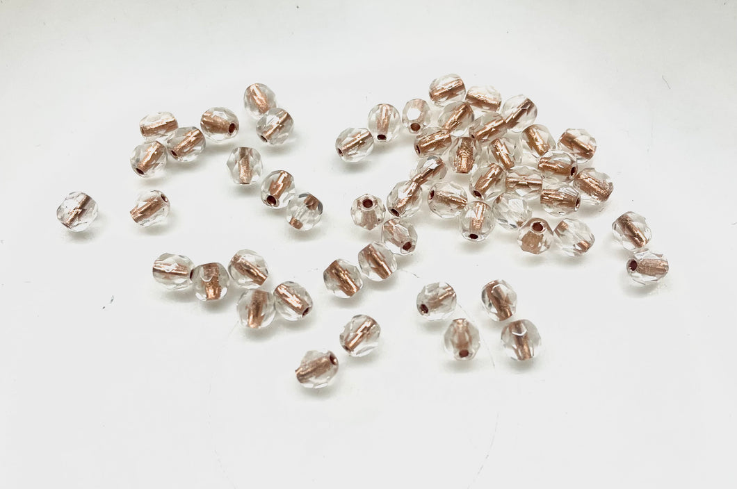 Cristal Checo | 4mm | C-01 #006 | Transparente Goldrose Inyectado | 25 unidades