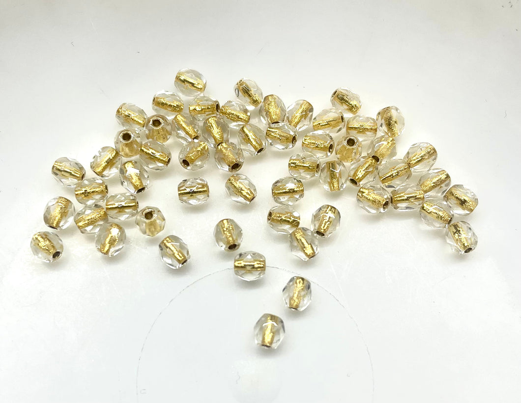 Cristal Checo | 4mm | C-01 #007 | Transparente Dorado Inyectado | 25 unidades