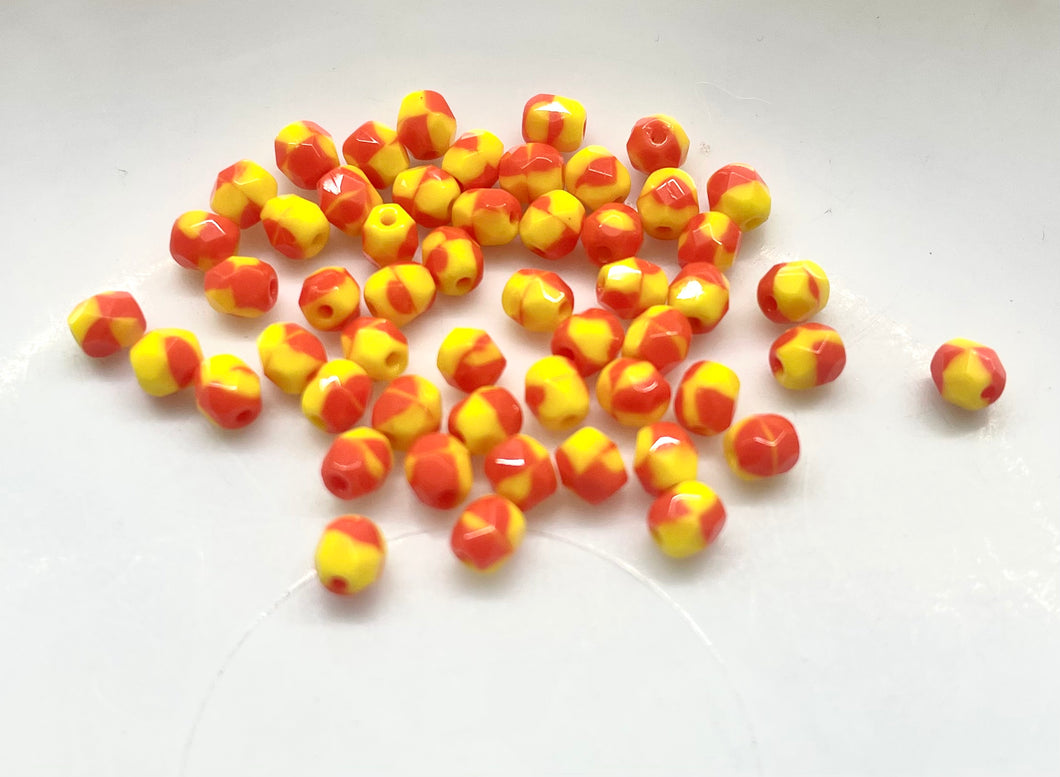 Cristal Checo | 4mm | C-03 #021 | Bicolor Amarillo-Naranja | 25 unidades