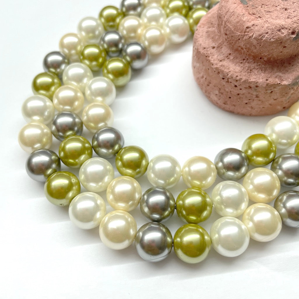 PERLA SHELL | 12MM | MIX GRIS BLANCO CREMA VERDE OLIVA