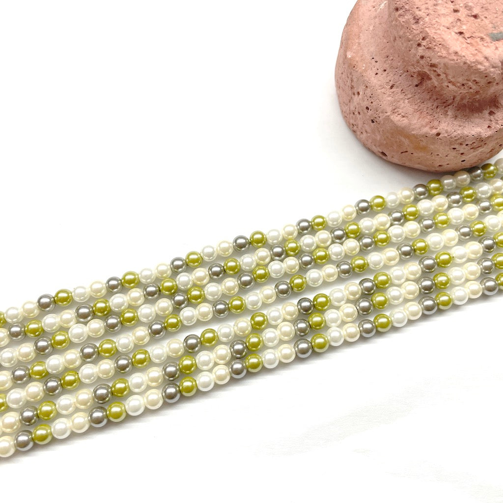 PERLA SHELL | 4MM | MIX GRIS CREMA BLANCO VERDE OLIVA
