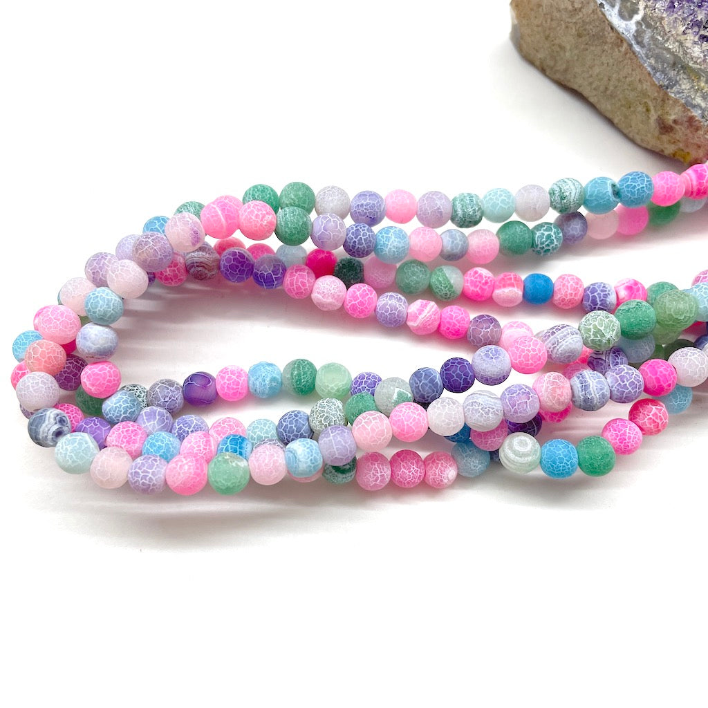 AGATA MATTE | 6MM | ROSADO CELESTE VERDE Y MORADO CRAQUELADO