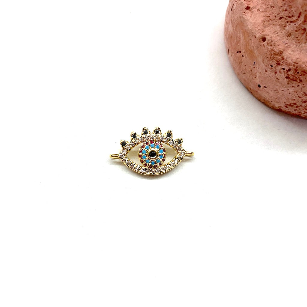 RODINADO | CONECTOR OJO TURCO MULTICOLOR | 13X11MM | 1UND | DORADO (R8-75)