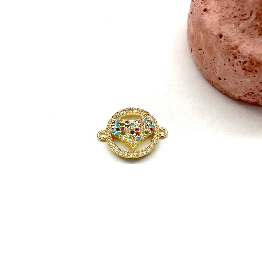 RODINADO | CONECTOR CORAZON MULTICOLOR | 15MM | 1UND | DORADO (R8-80)