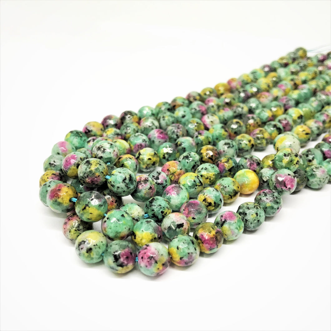 AGATA FACETADA | 8MM | VERDE MENTA AMARILLO Y FUCSIA JASPEADO