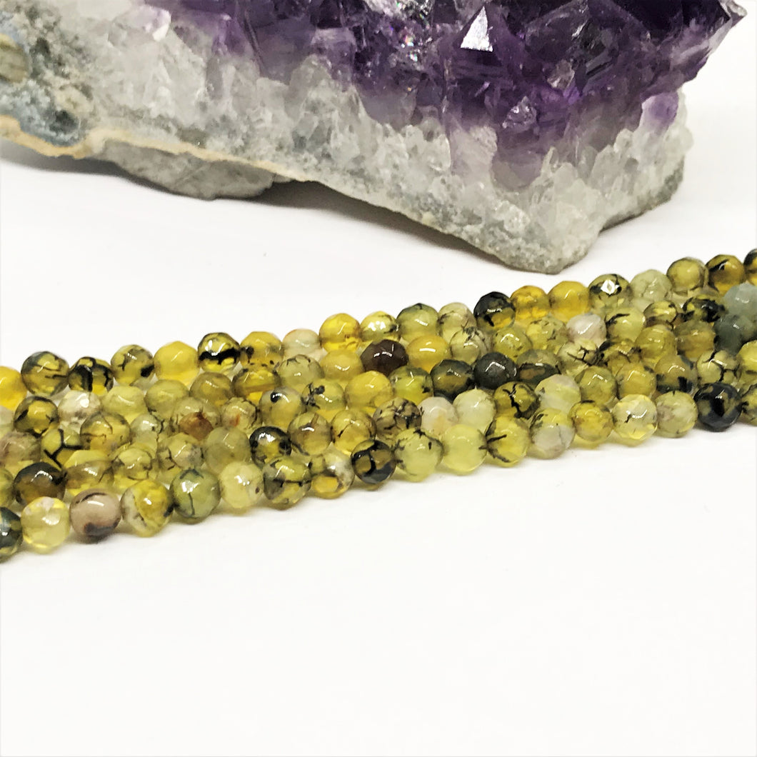 AGATA FACETADA | 4MM | AMARILLO OLIVO VENAS NEGRO
