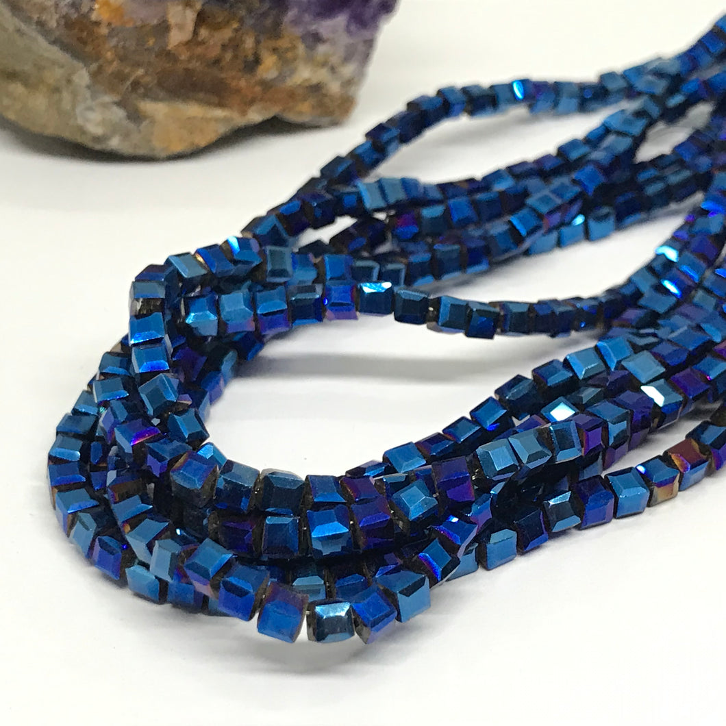 CRISTAL CUADRADO | 3X3MM | AZUL METALIZADO