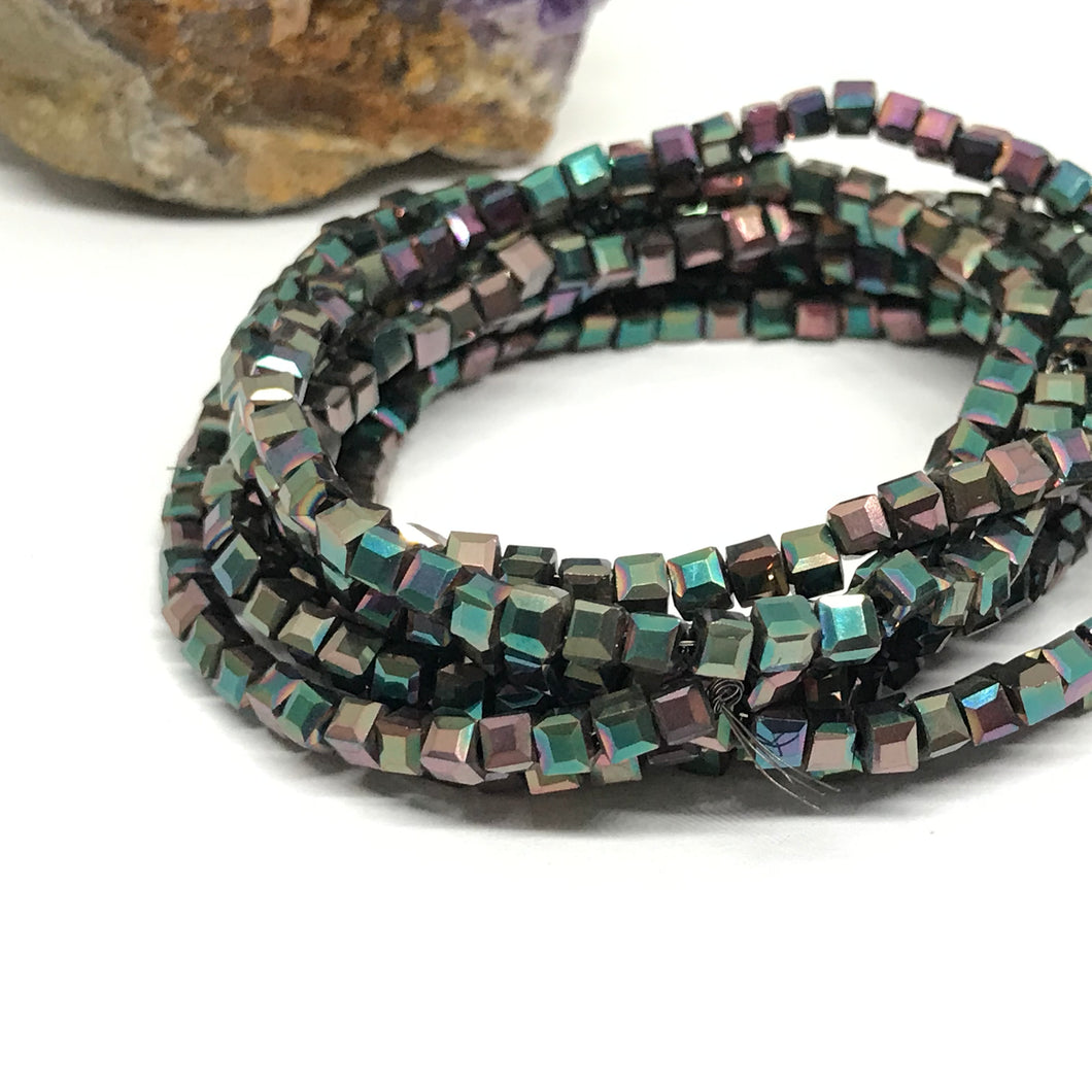 CRISTAL CUADRADO | 3X3MM | BICOLOR PETROLEO METALIZADO TORNASOL