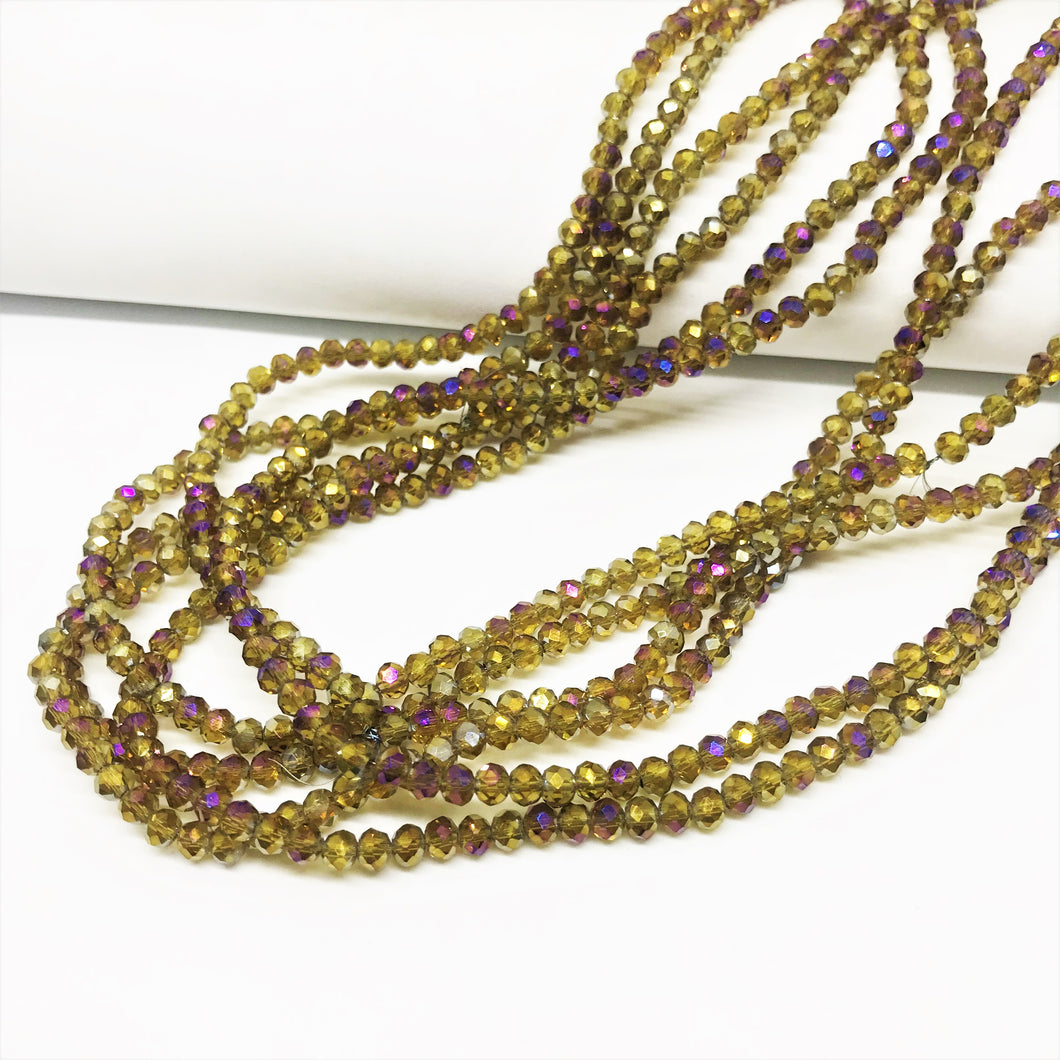 Cristal Chato | 4mm | Verde oliva claro traslucido tornasol morado 143