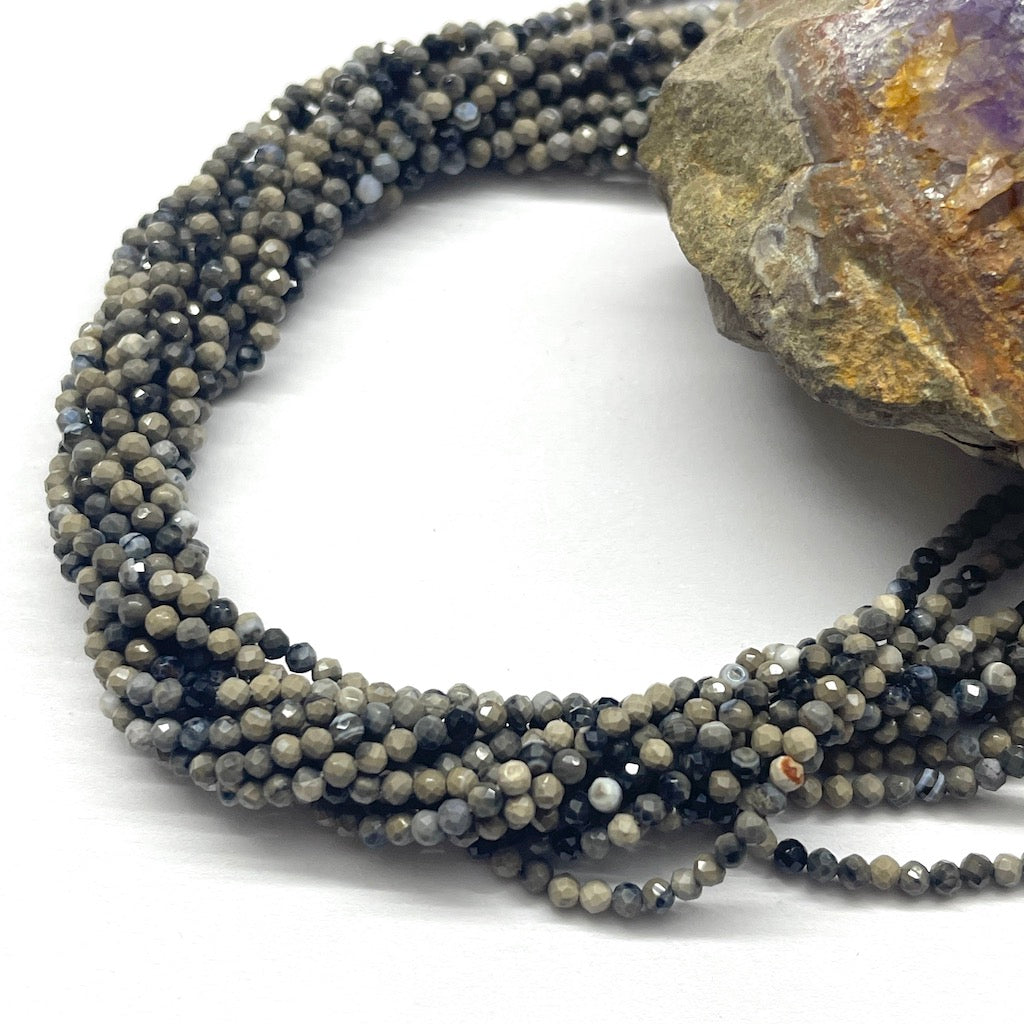 PIEDRAS NATURALES | MINI FACETADA | AGATA NEGRO Y GRIS | 2.2MM | co.125