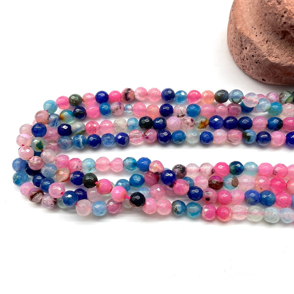 AGATA FACETADA | 6MM | MIX ROSA FUCSIA Y AZUL