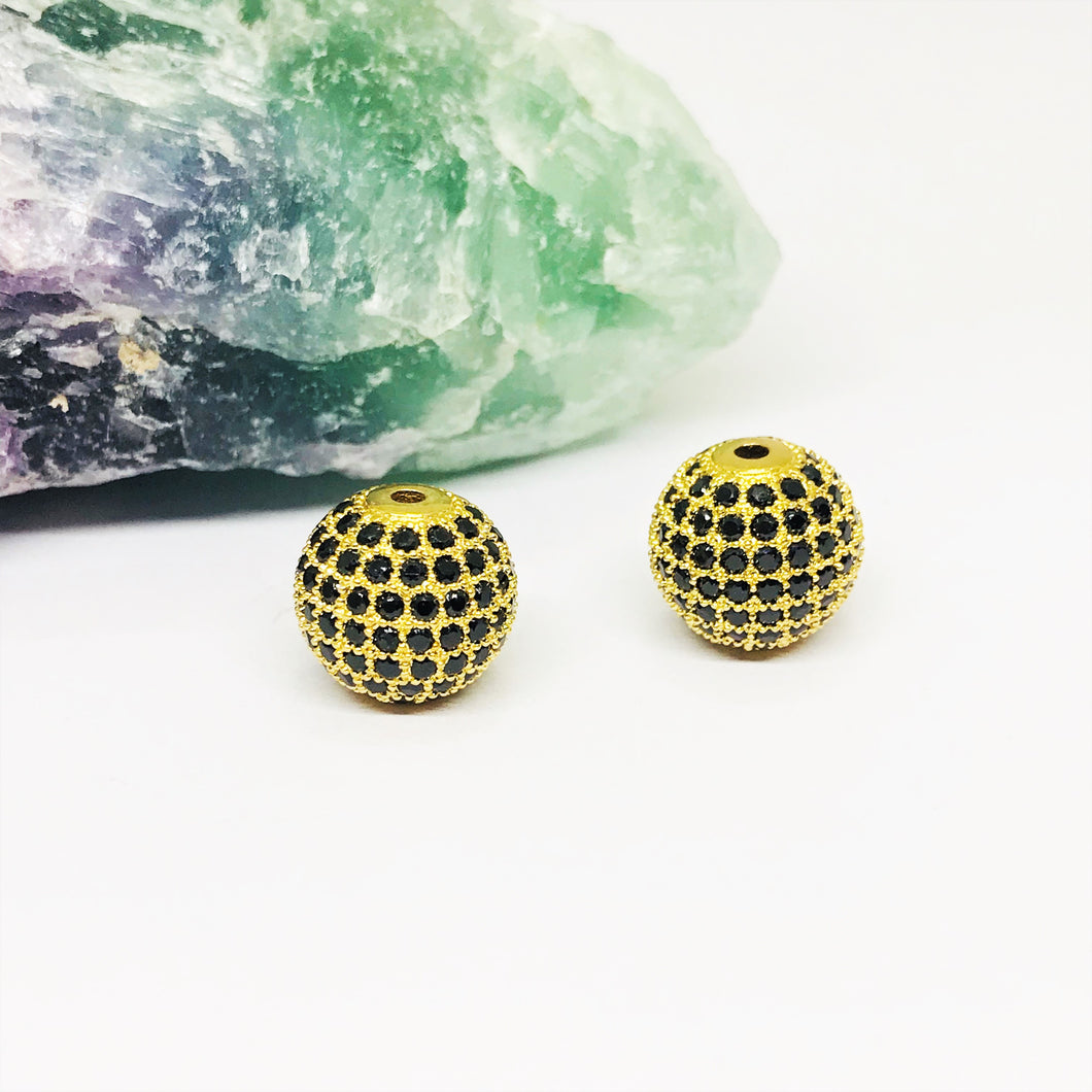 RODINADO | BOLITA CON MICROCIRCON | 12MM | 1UND | DORADO CON NEGRO | (R1-5)