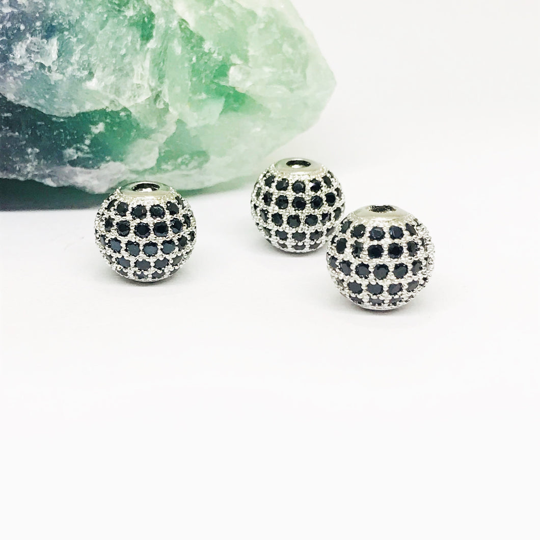 RODINADO | BOLITA CON MICROCIRCON | 12MM | 1UND | PLATEADO CON NEGRO (R2-20)