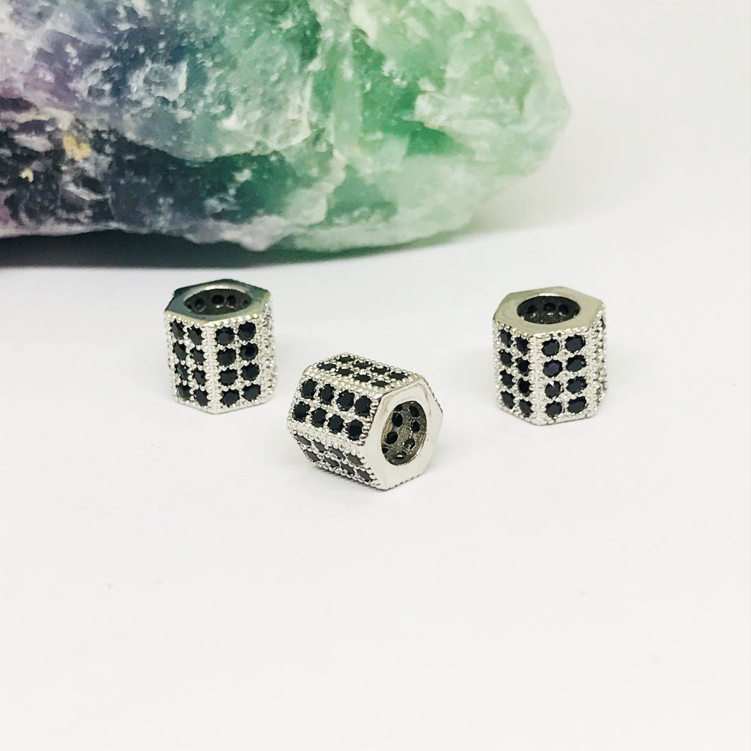 RODINADO | SEPARADOR CILINDRO FACETADO CON MICROCIRCON | 8X7MM | 1UND | PLATEADO (R3-29)