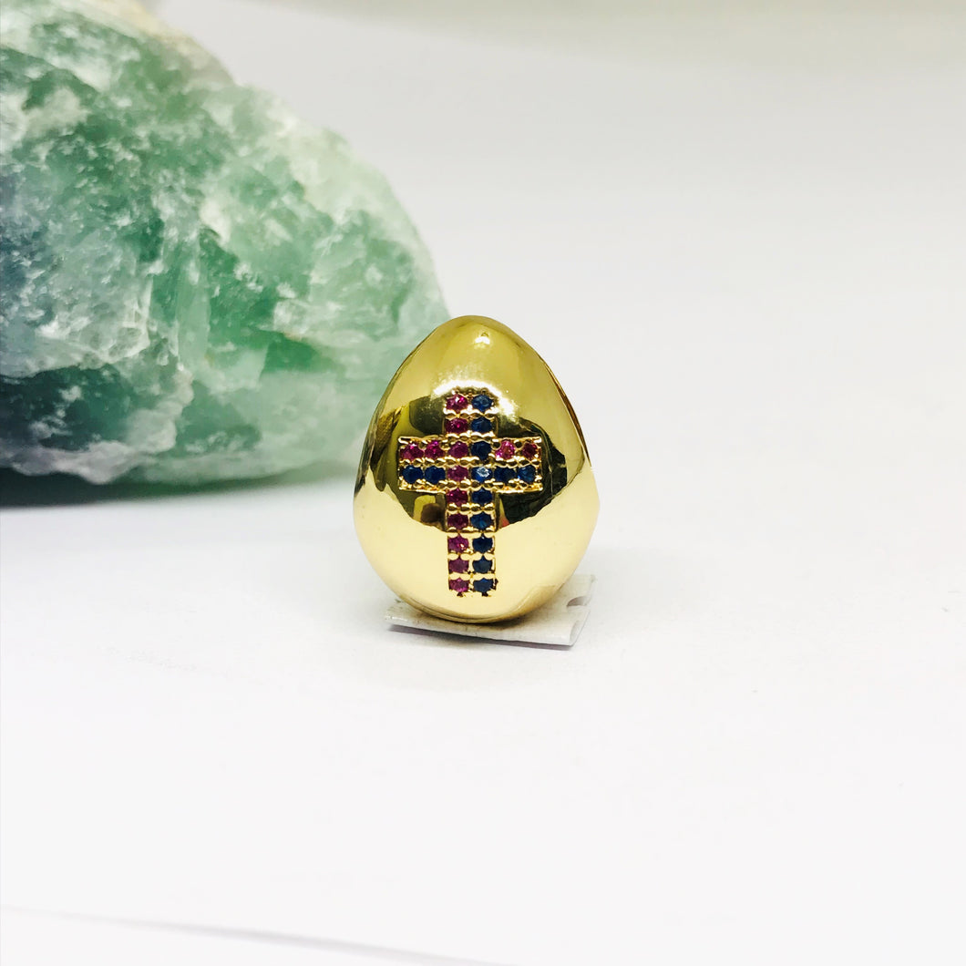 RODINADO | COLGANTE GOTA CON CRUZ | 19MM | 1UND | DORADO (R5-48)