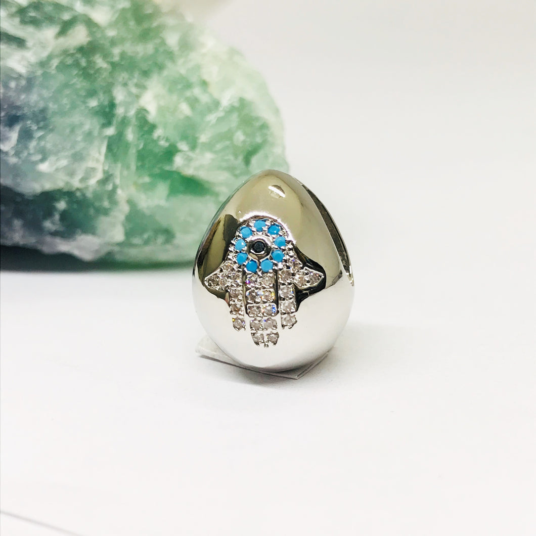 RODINADO | COLGANTE GOTA CON MANO AZUL | 19MM | 1UND | PLATEADO (R6-53)
