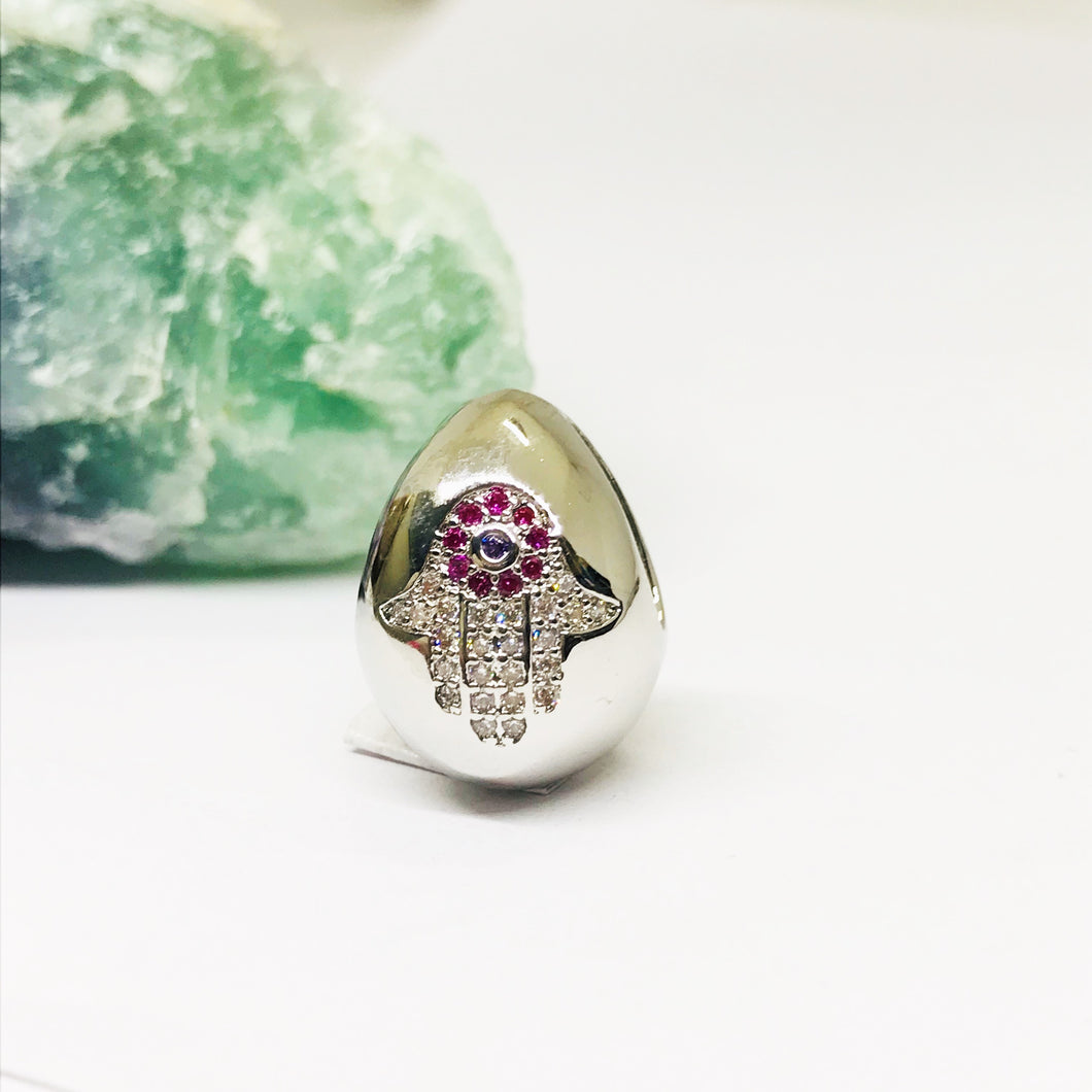 RODINADO | COLGANTE GOTA CON MANO FUCSIA | 19MM | 1UND | PLATEADO (R6-54)