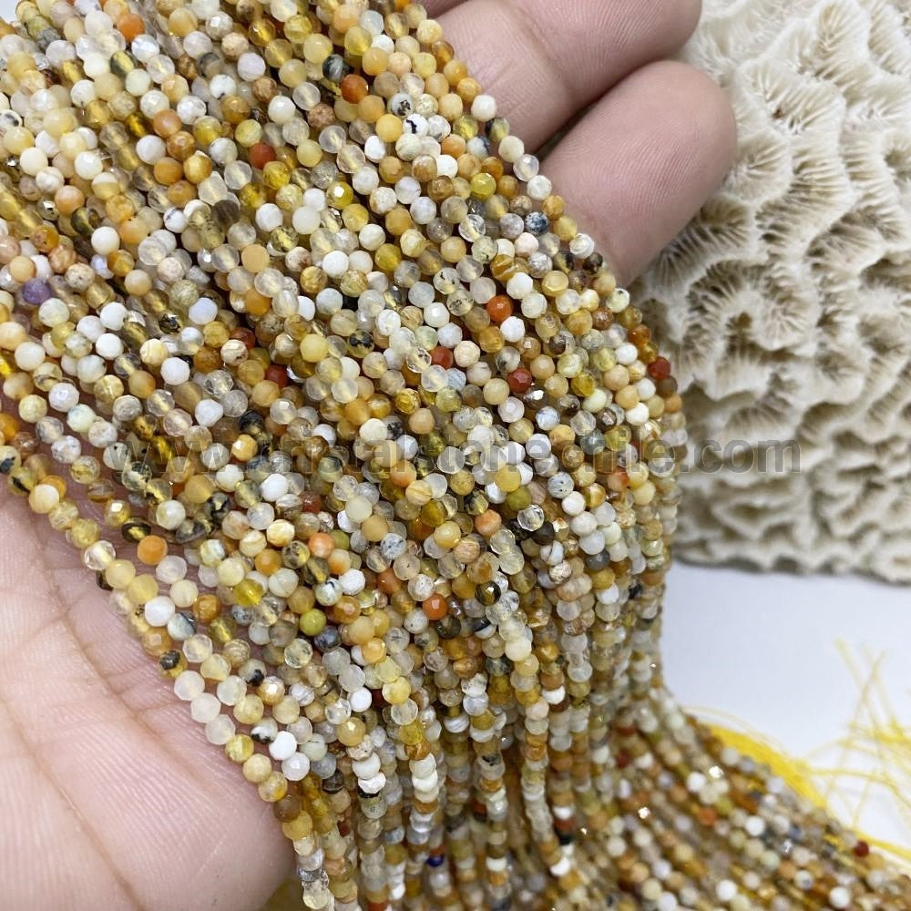 PIEDRAS NATURALES | MINI FACETADA | MIX JADE Y OPALO AMARILLO, CORNALINA | 2.4MM