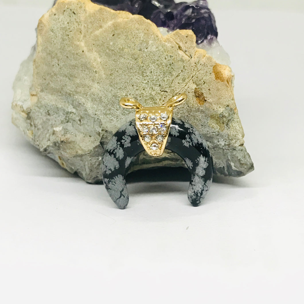 COLGANTE DE PIEDRA | MEDIA LUNA CON STRASS | 20MM | OBSIDIANA NEVADA
