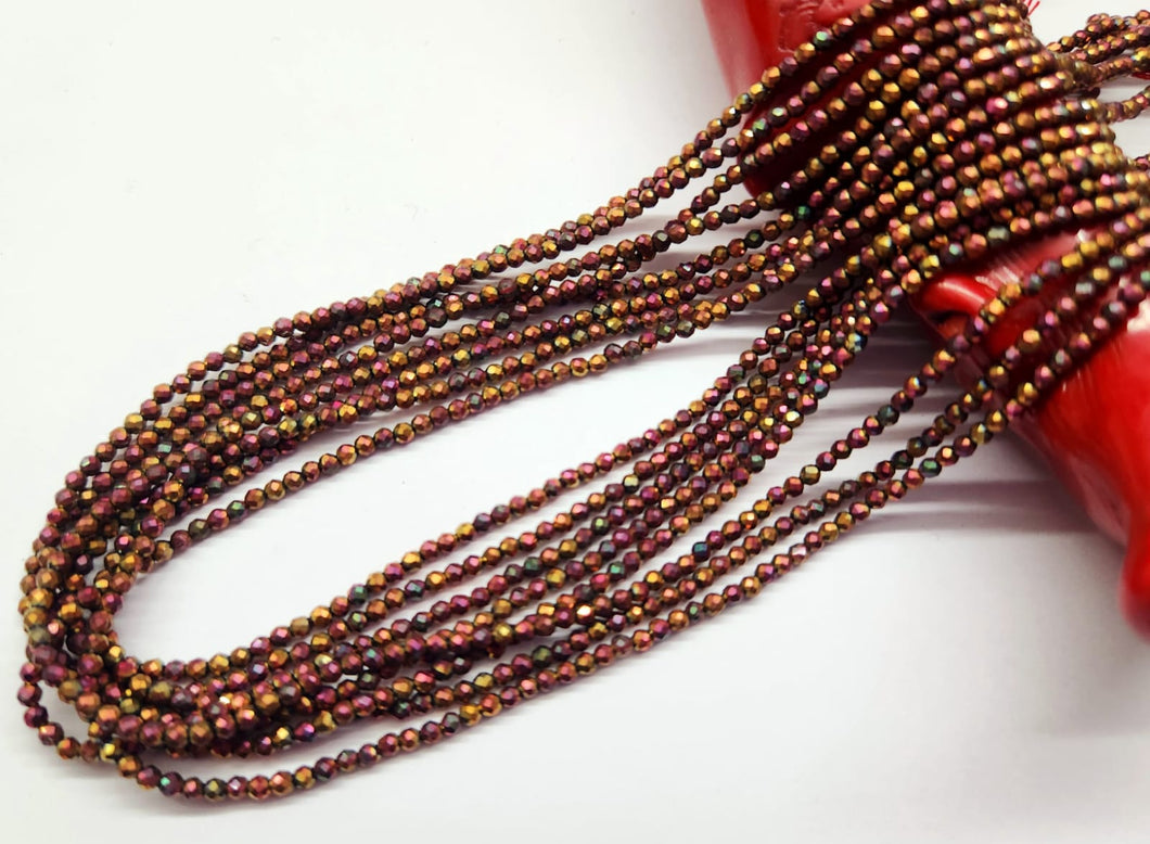 MOSTACILLA DE CRISTAL Y PIEDRA | FACETADO | 2.2MM | BICOLOR DORADO FUCSIA METAL  | co.27