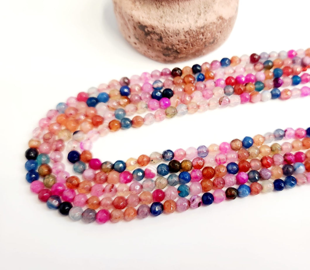 AGATA FACETADO | 4MM | MIX ROSADO CELESTE NARANJA