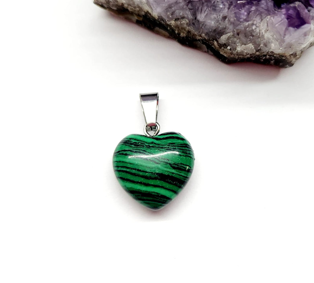 COLGANTE DE PIEDRA | CORAZON CHICO | 15MM | MALAQUITA