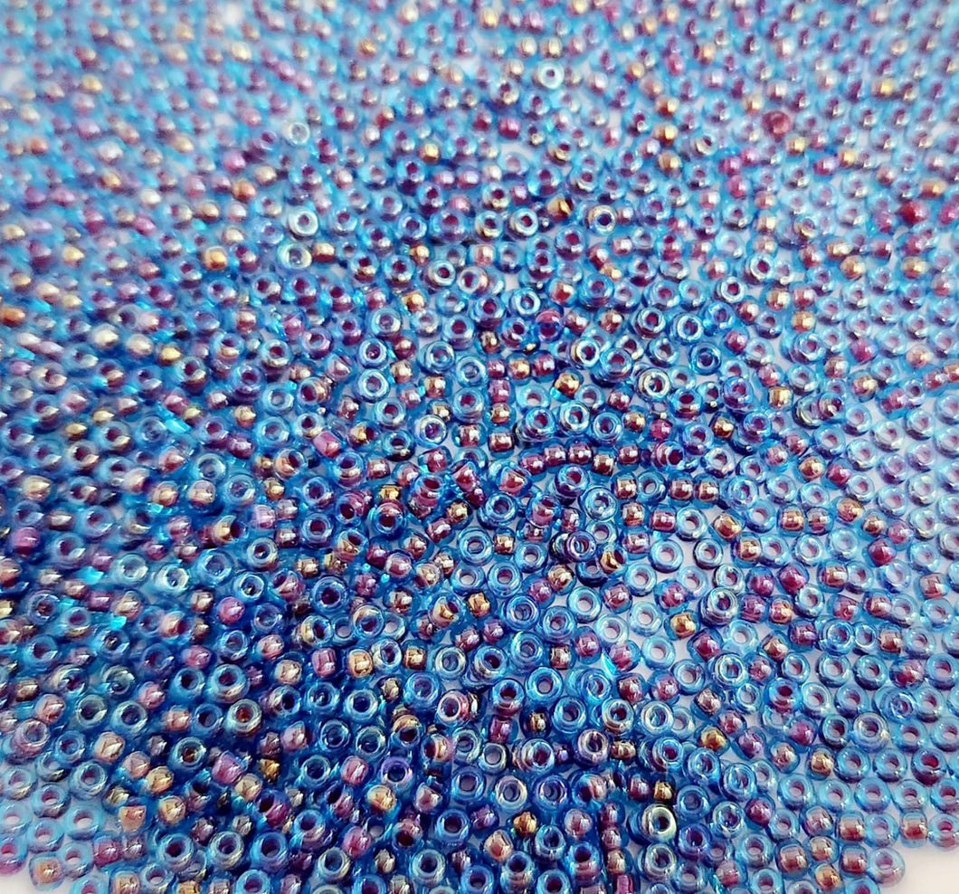 Miyuki Round Rocailles 11/0 | 346-1RR | Bicolor Azul con Interno Burdeo Rainbow
