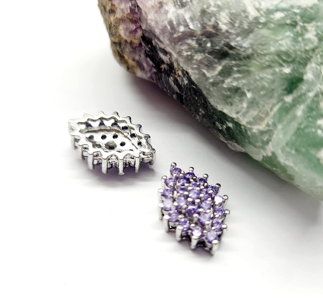 Base de Acero con Zircon | Rombo | 17x10mm | Lila