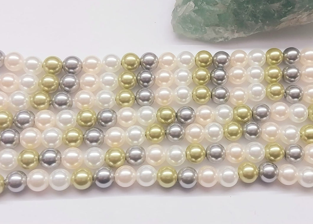 PERLA SHELL | 6MM | MIX BLANCO GRIS VERDE OLIVA ROSADO CLARO