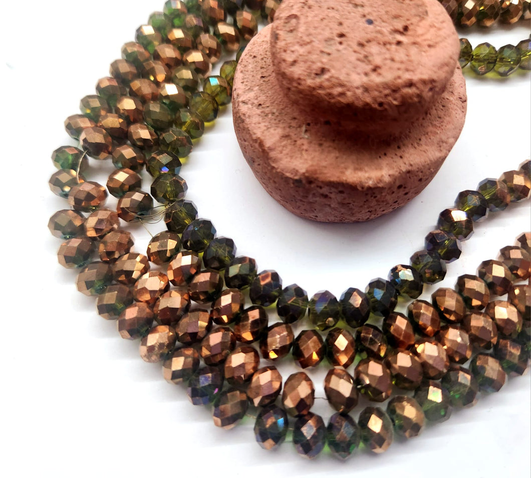 Cristal chato | 8 mm | Bicolor Metal Gold Rose con Verde 154
