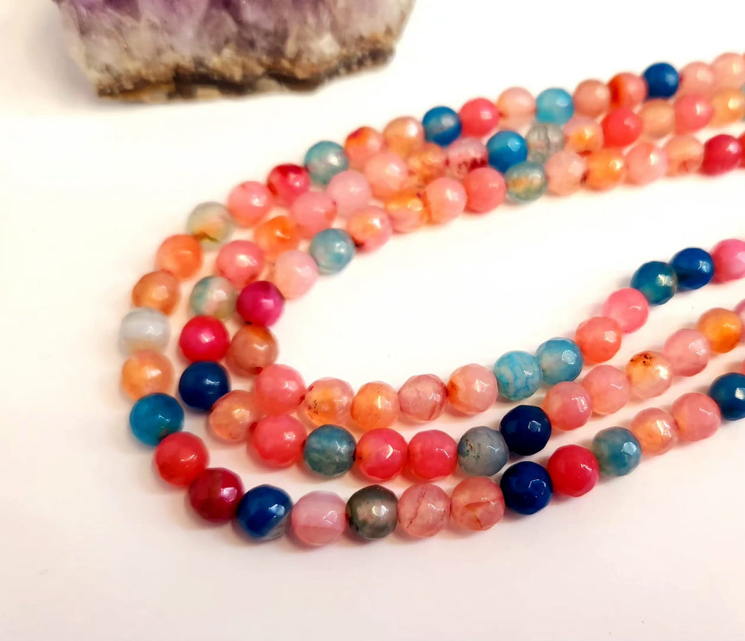 AGATA FACETADA | 6MM | MIX ROSADO CELESTE Y DAMASCO