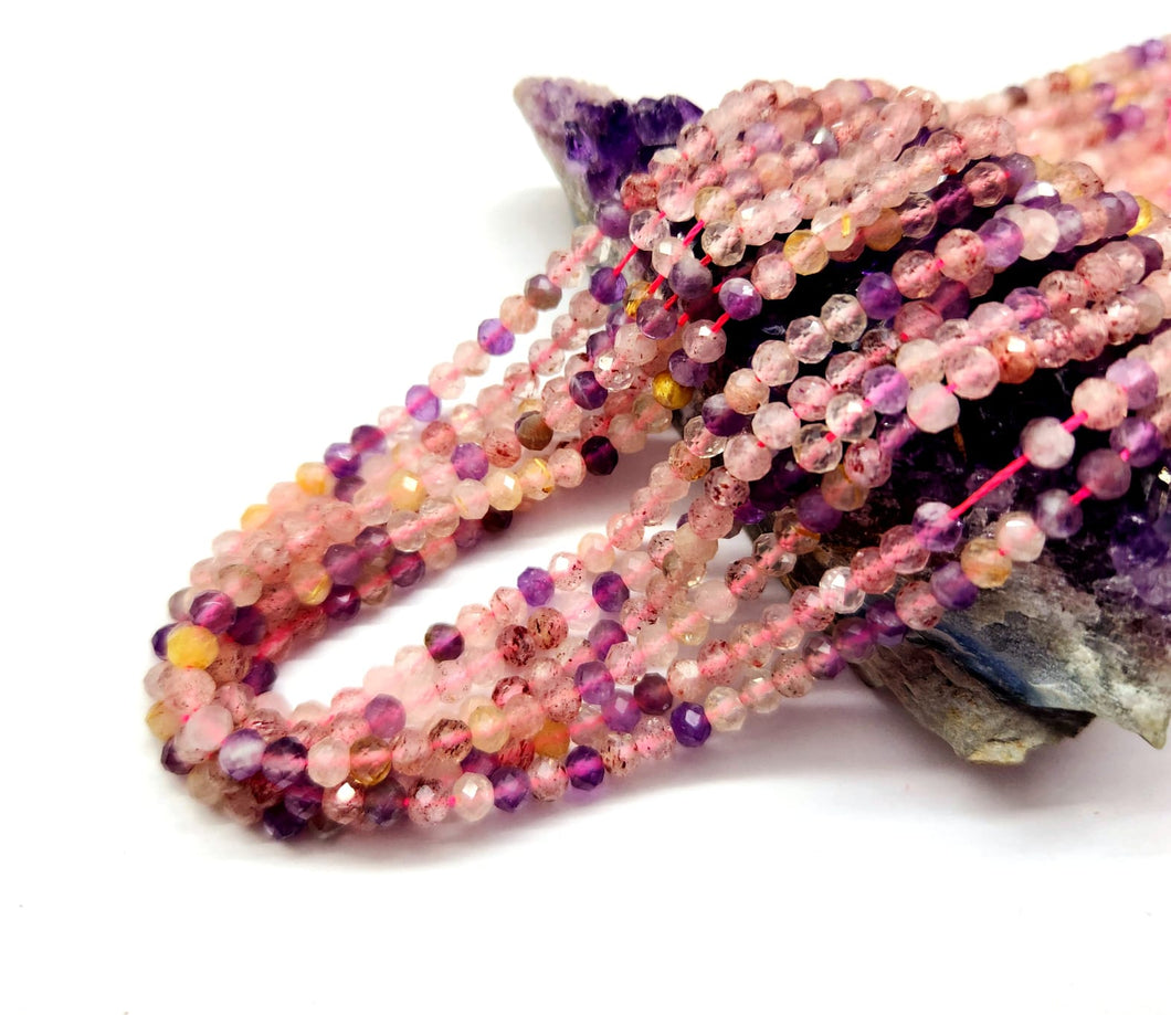 PIEDRAS NATURALES | MINI | MIX CUARZO FRUTILLA, RUTILADO ROSADO Y AMATISTA | RONDELL | 3X4MM | co.3