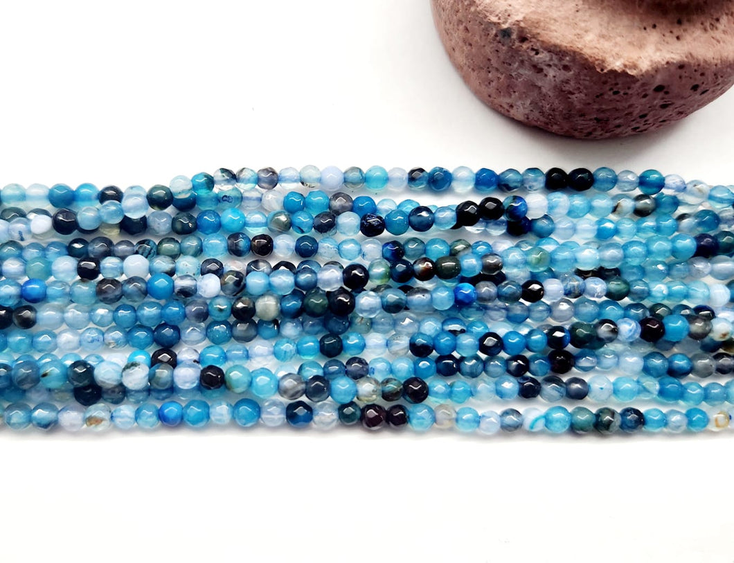 Agata Facetada | 3mm | Mix azul matizado con negro