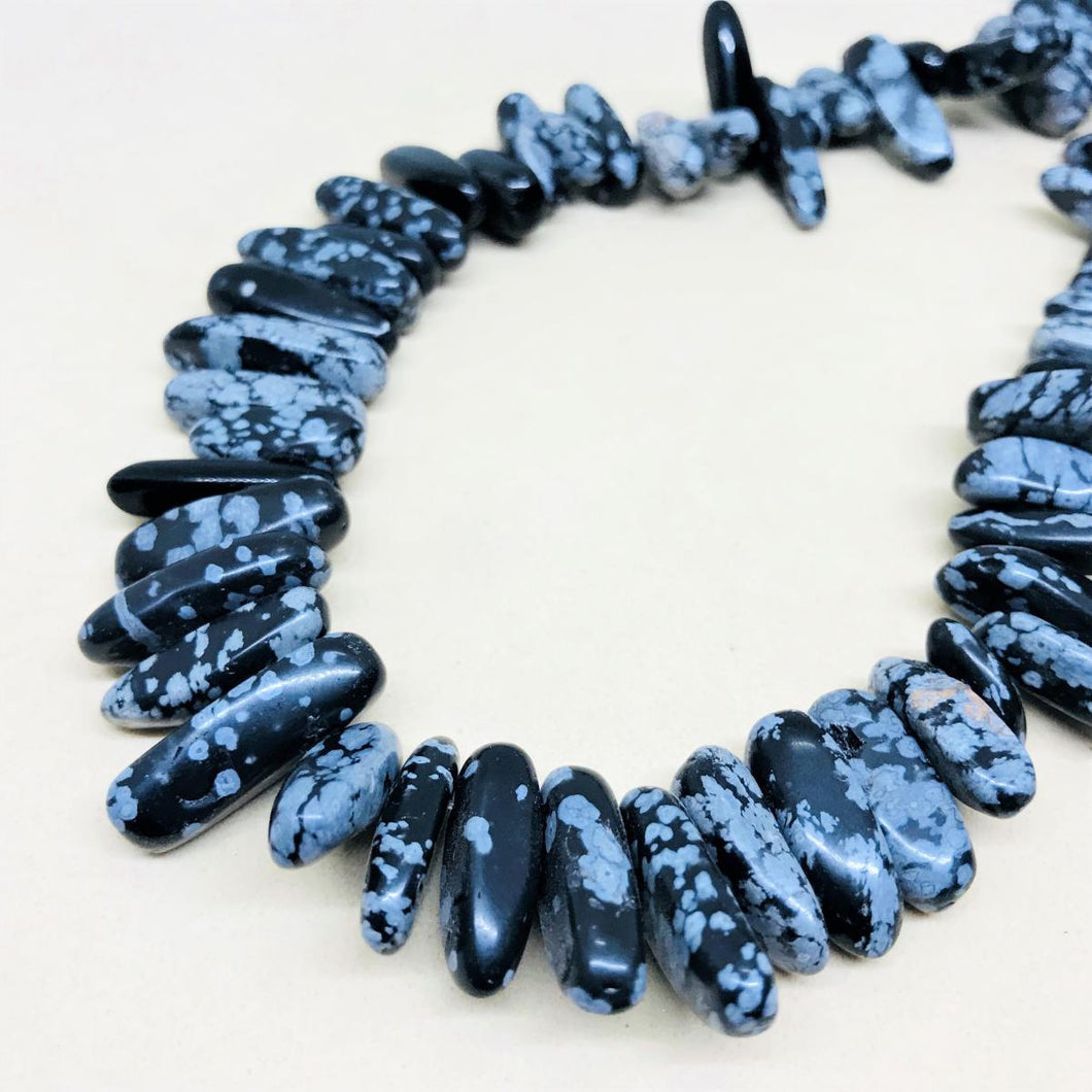 DAGAS OVALADAS | TIRA 40CM | OBSIDIANA NEVADA