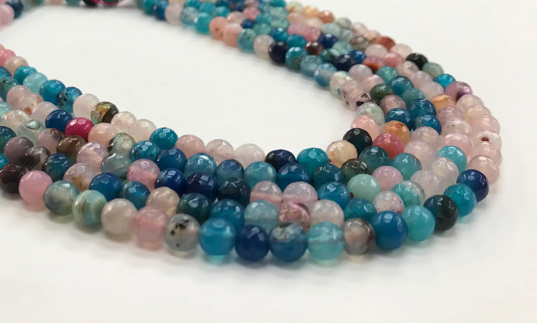 AGATA FACETADA | 6MM | MIX ROSADO CLARO CON AZUL
