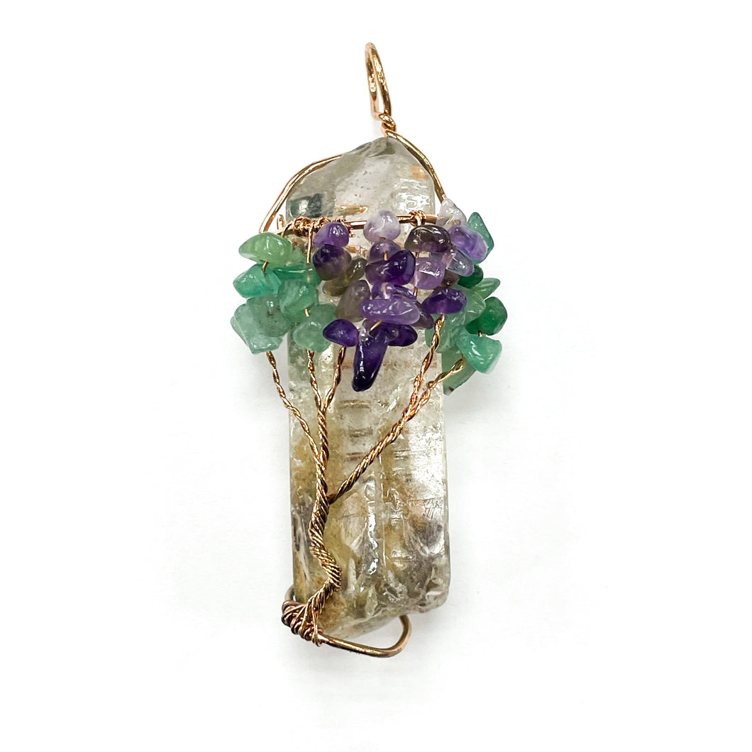 COLGANTE DE PIEDRA | 50MM | ROCA IRREGULAR | CUARZO CRISTAL | CHIP AMATISTA / JADE