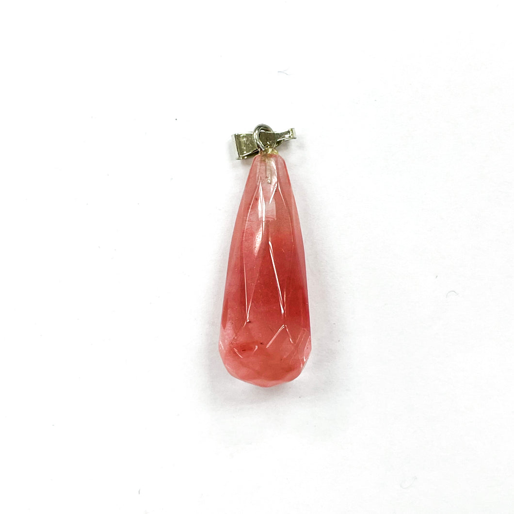 COLGANTE DE PIEDRA | GOTA FACETADA  ALARGADA | 25MM |  CUARZO CHERRY
