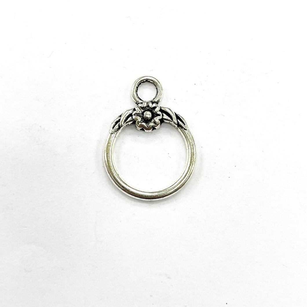 BROCHE T | CIRCULO CON MINI FLOR | 4 PARES | NIQUELADO