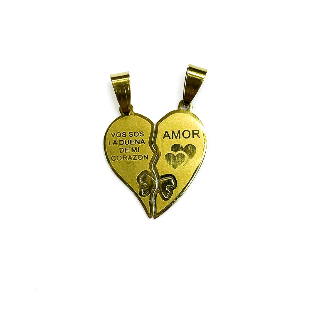 COLGANTE ACERO | CORAZON PARTIDO AMOR | 28MM | DORADO | (C1-10CA)
