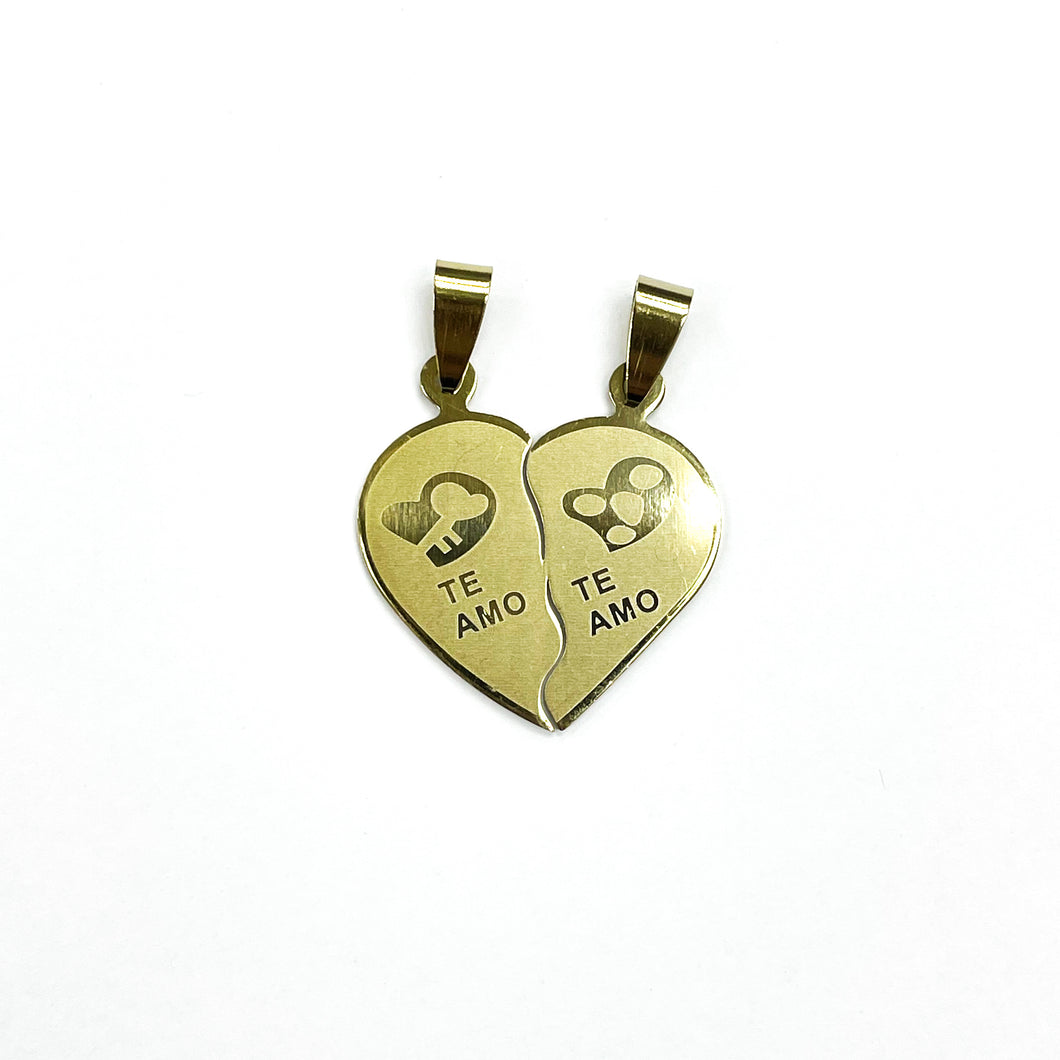 COLGANTE ACERO | CORAZON PARTIDO TE AMO | 25MM | DORADO | (C1-9CA)