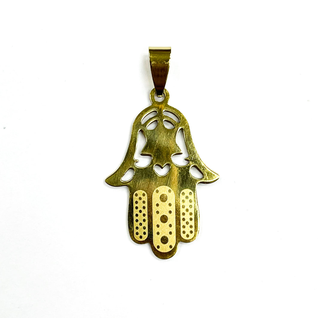 COLGANTE ACERO | MANO DE FATIMA CON ESTRELLA | 35MM DORADO | (C2-17CA)