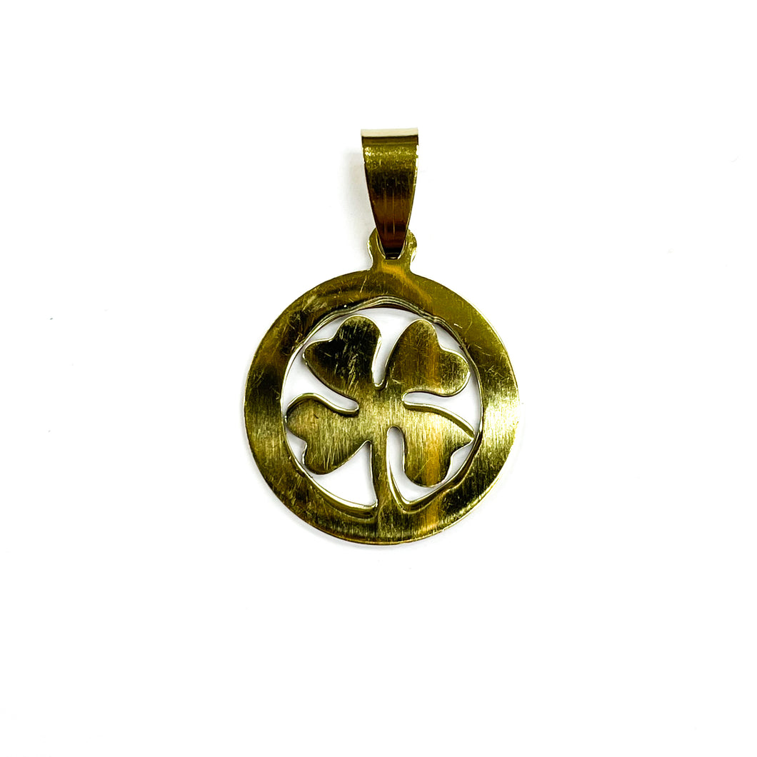 COLGANTE ACERO | TREBOL EN CIRCULO | 22MM | DORADO | (C3-28CA)