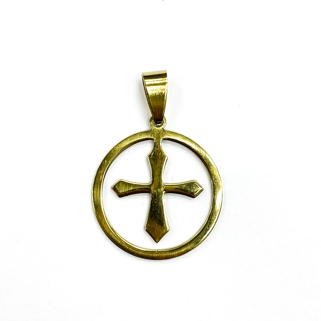 COLGANTE ACERO | CRUZ CIRCULO | 24MM | DORADO | (C4-33CA)