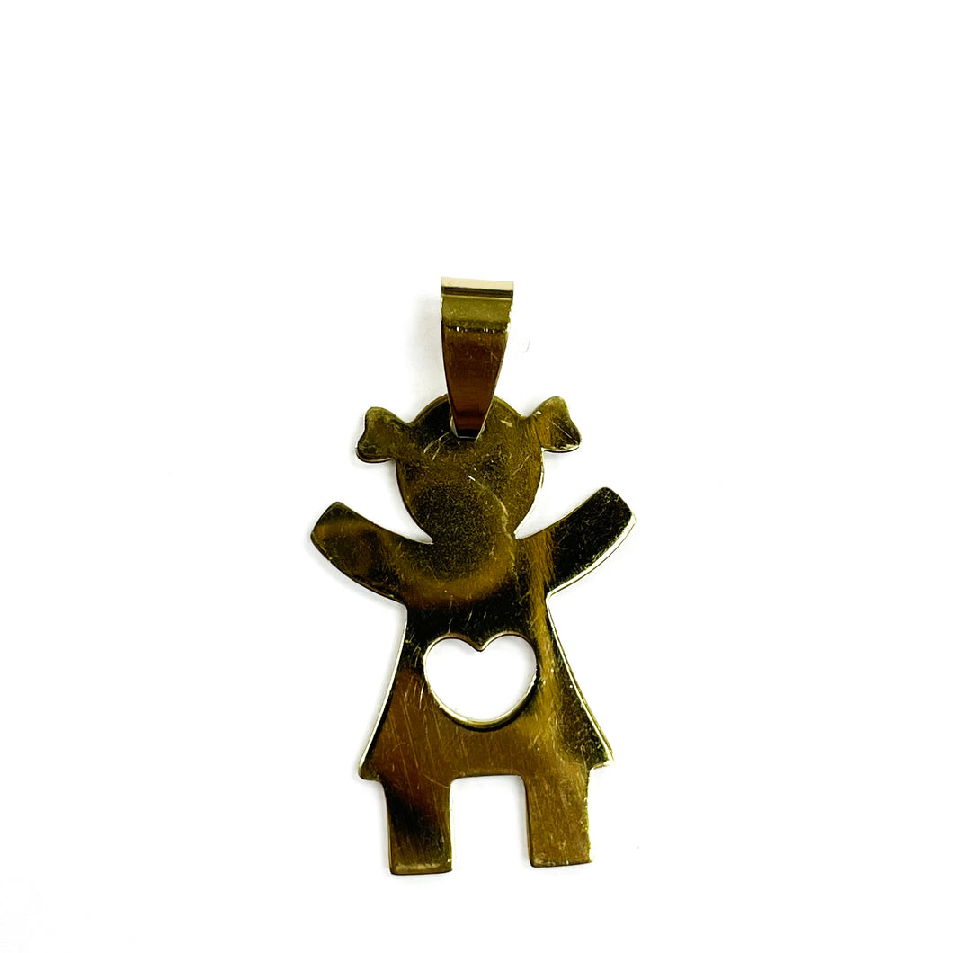 COLGANTE ACERO | NIÑA CORAZON | 30MM | DORADO | (C4-37CA)