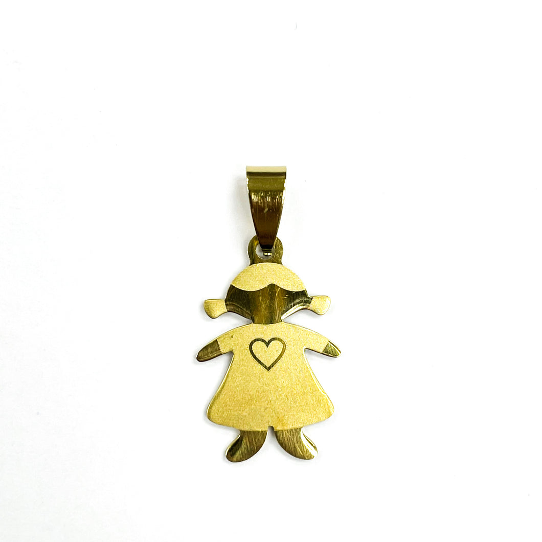COLGANTE ACERO | NIÑA CON CORAZON | 30MM | DORADO | (C4-39CA)